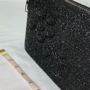 Vintage beaded black handbag purse raised relief